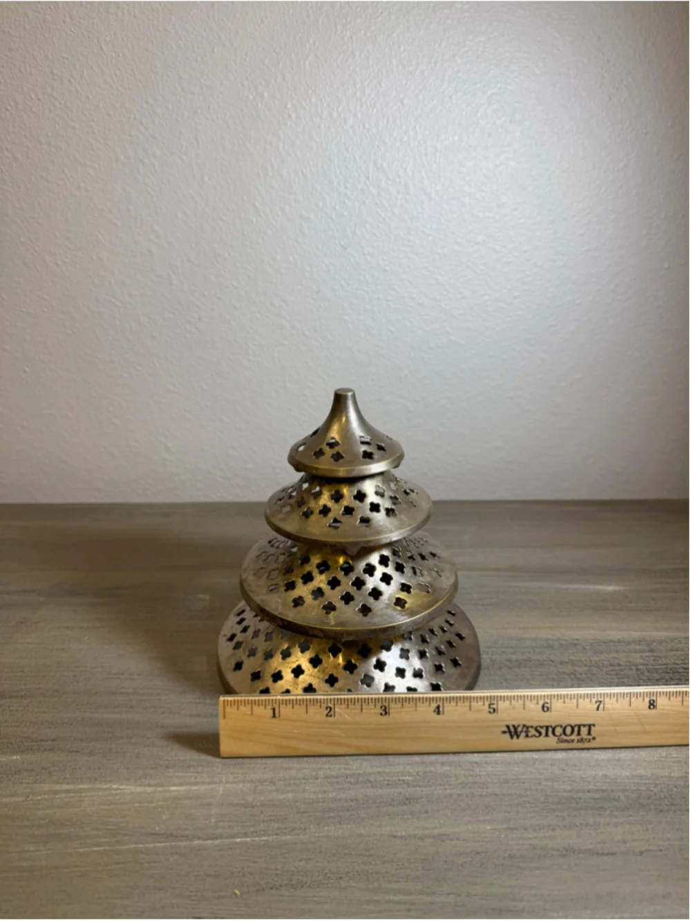 Vintage brass Christmas tree shaped candle holder 6 inches tall